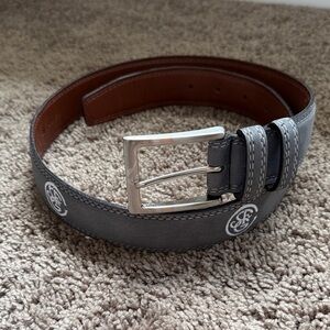 Men's Gray Leather Golf Belt with Silver Buckle